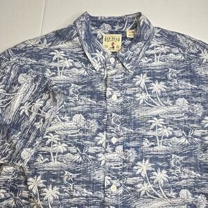 REDHEAD Men's Large Blue Tropical Palm Trees Short Sleeve Shirt -1447